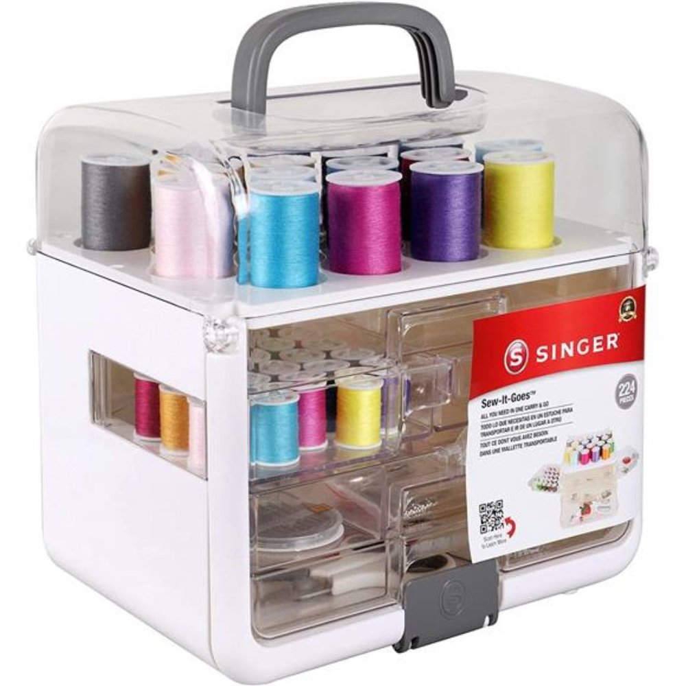 224 Piece - Sewing Kit & Craft Organizer with Machine Sewing Thread, White